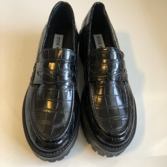 New STEVE MADDEN Crew Black Crocodile Leather Penny Loafer SZ 5.5 - Picture 4 of 7